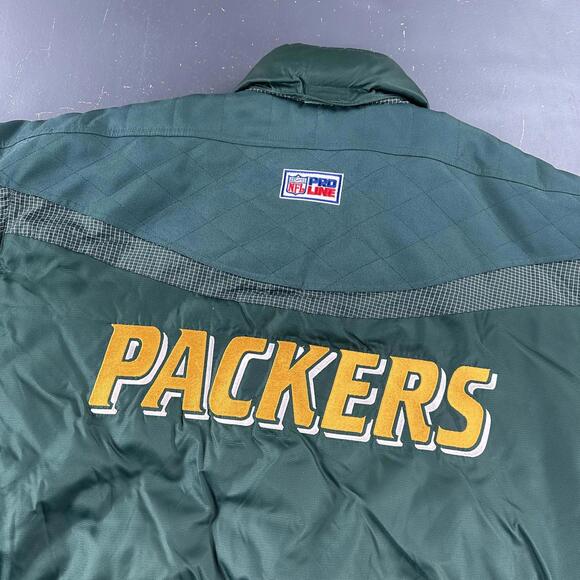 VTG Green Bay Packers Jacket Mens XL Green Puffer 90's Logo Athletic Pro Line - Picture 11 of 11